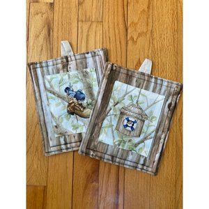 Set of 2 Neutral Rustic Pigeon Nature Bird Lover Pot Holders 7 x 8in w Hang Tags